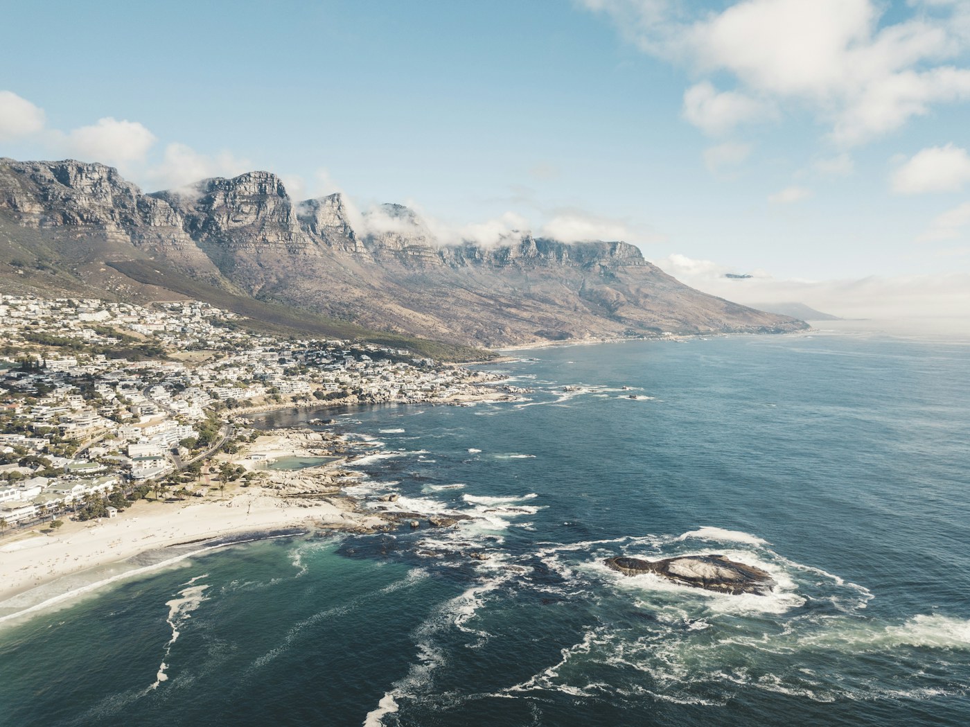 Cape Town coastline and mountains viewed from above